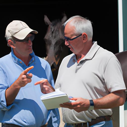 Racehorse trainer explaining the significance of training fees to an interested owner.
