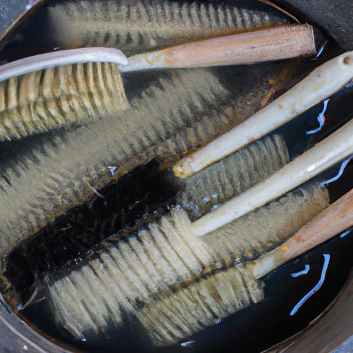 Soaking the brushes in a cleaning solution helps remove dirt and bacteria