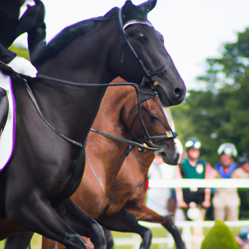 Elegant sport horses effortlessly clearing a series of jumps