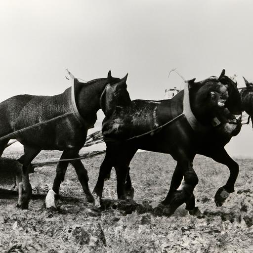Hardworking Tennessee Walking Horses assisting with agricultural tasks in the past.