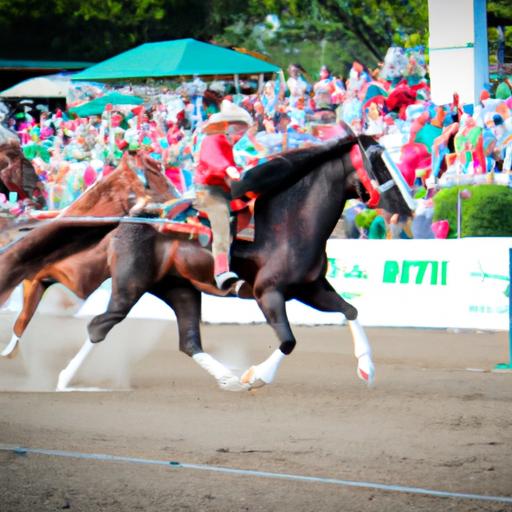 A thrilling moment during the Tennessee Walking Horse Competition, filled with energy and enthusiasm.