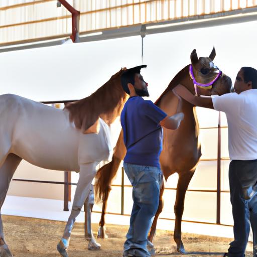 A trainer and a horse engaging in a bonding exercise during a certification program.
