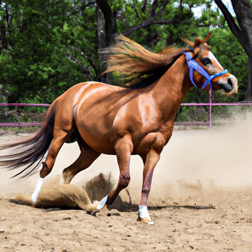 Witness the agility and speed of a Quarter Horse as it competes in a thrilling barrel racing competition.