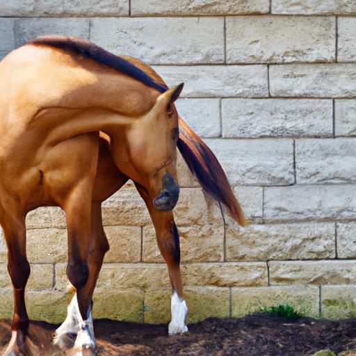A horse finding solace by rubbing its tail against the corner of a stable wall.