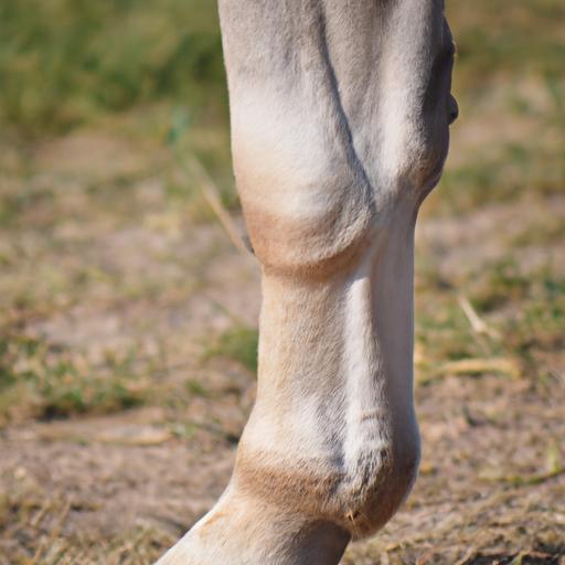 A horse with cellulitis showing swelling in its leg.