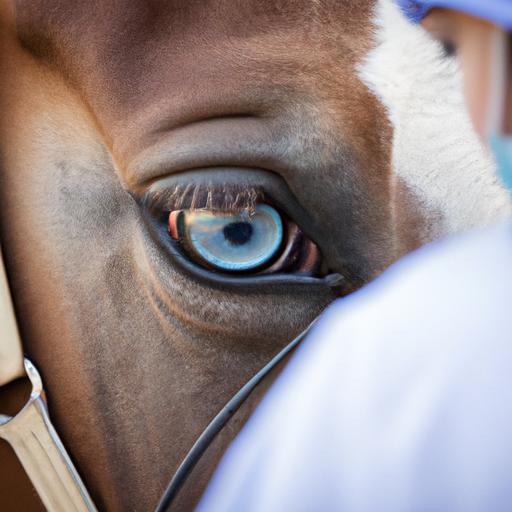 A veterinarian carefully inspecting a horse's eye to detect any symptoms of cancer.