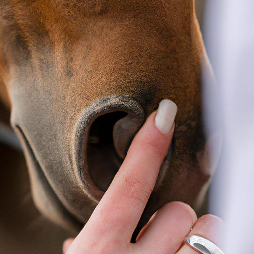 A veterinarian examining a horse's nose for signs of wry nose, utilizing diagnostic techniques.